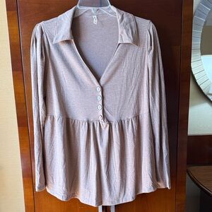 Emerald Beige Button-Up Blouse